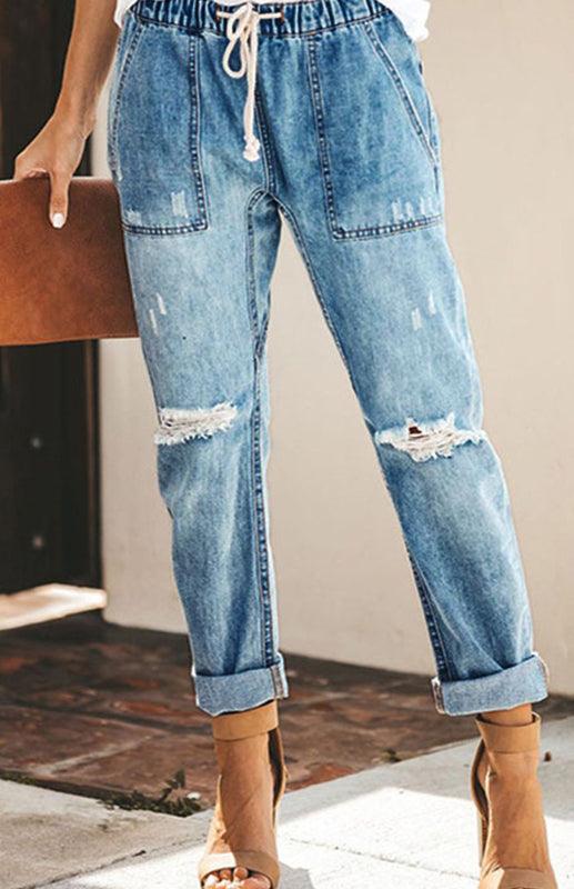 Drawstring Jeans Waist Jeans - Drawstring Jeans - Guocali