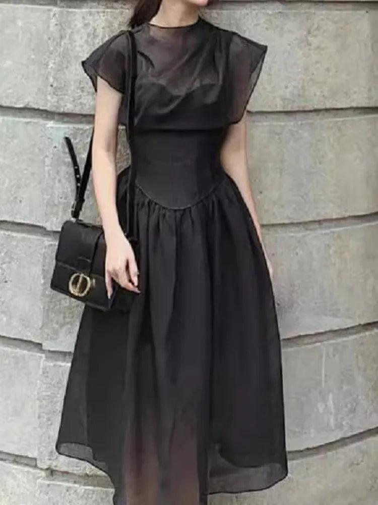 Elegant Black Midi Dress Sleeveless - Midi Dress - Guocali