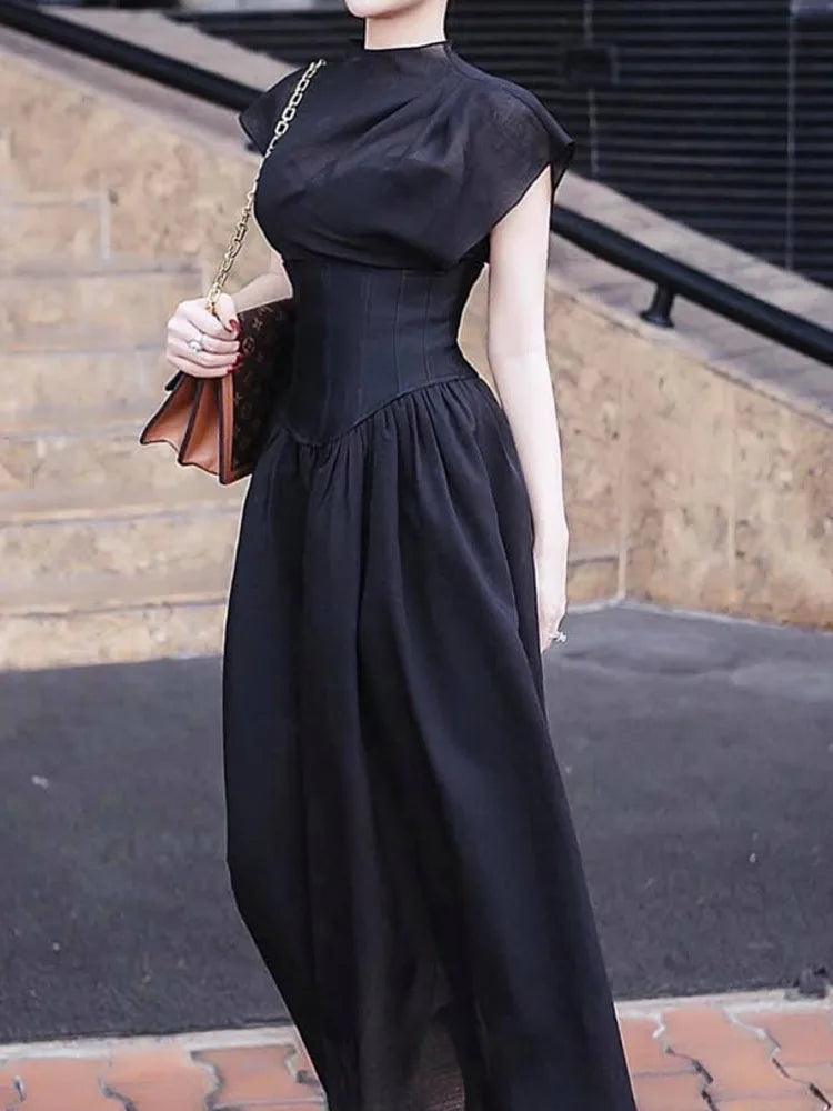 Elegant Black Midi Dress Sleeveless - Midi Dress - Guocali