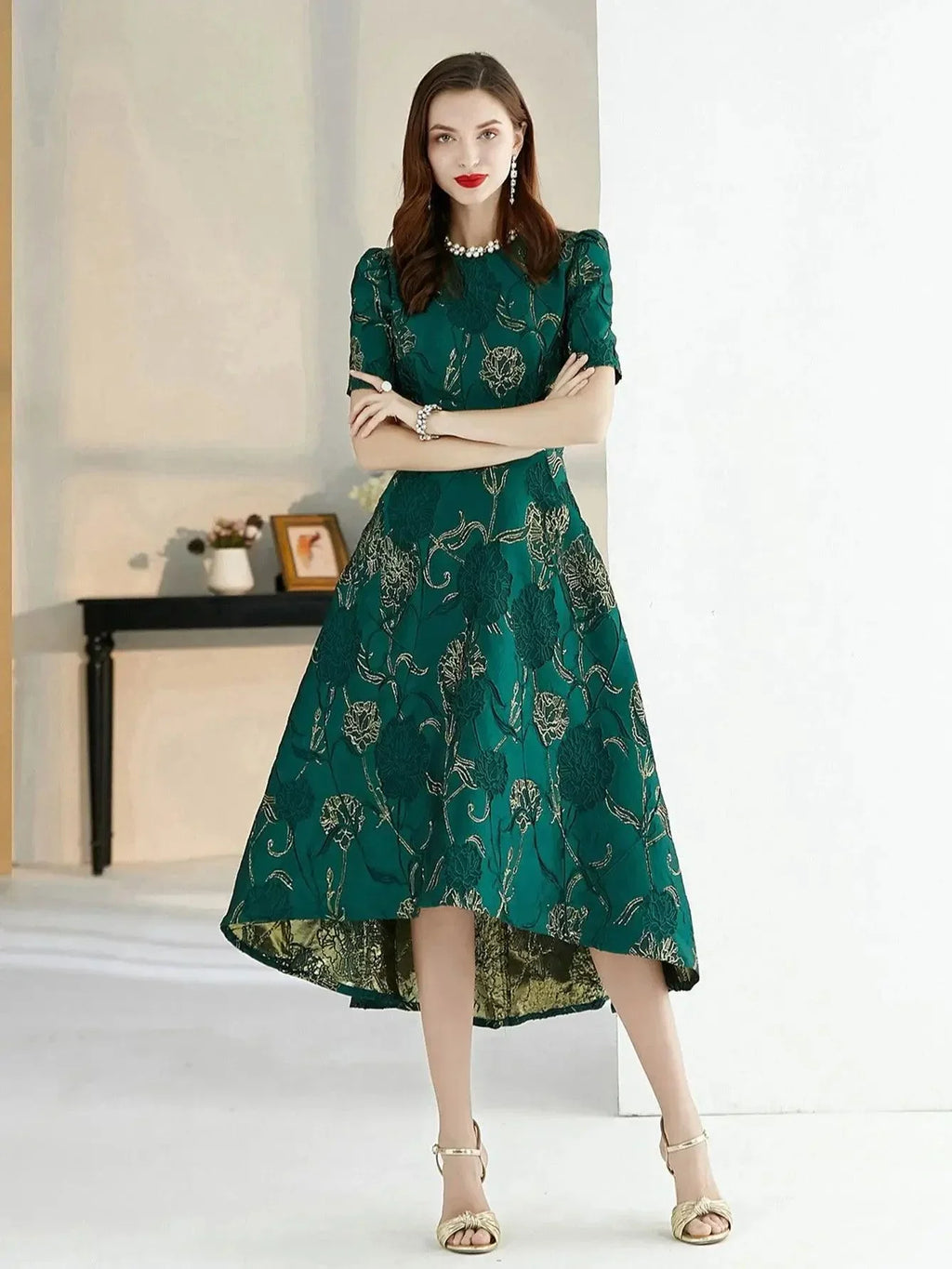 Elegant Boho Floral Long Evening Dress – Chic A-Line Gown -Guocali