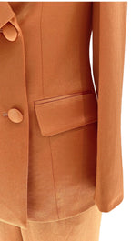 Elegant Chic Professional Women's Pant Suit - Solid Double-Breasted - Orange
