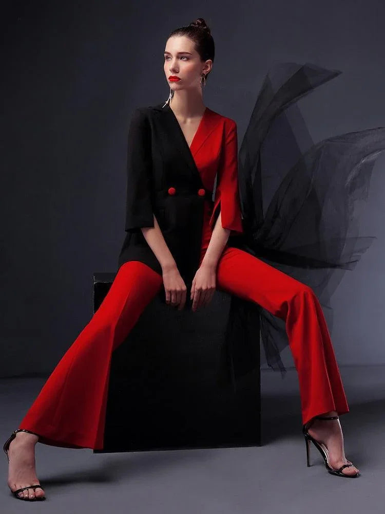 Elegant Chic Women's Pant Suit - Solid Zipper, Black