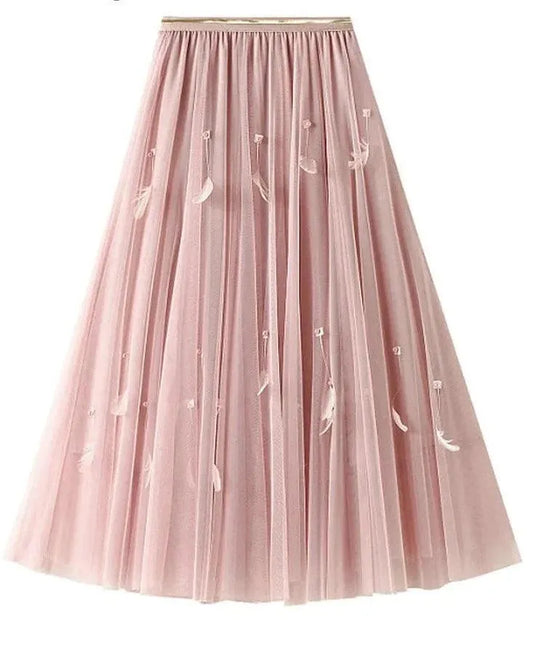 Elegant Feather Splicing A-Line Skirt - A-Line Skirt - Guocali