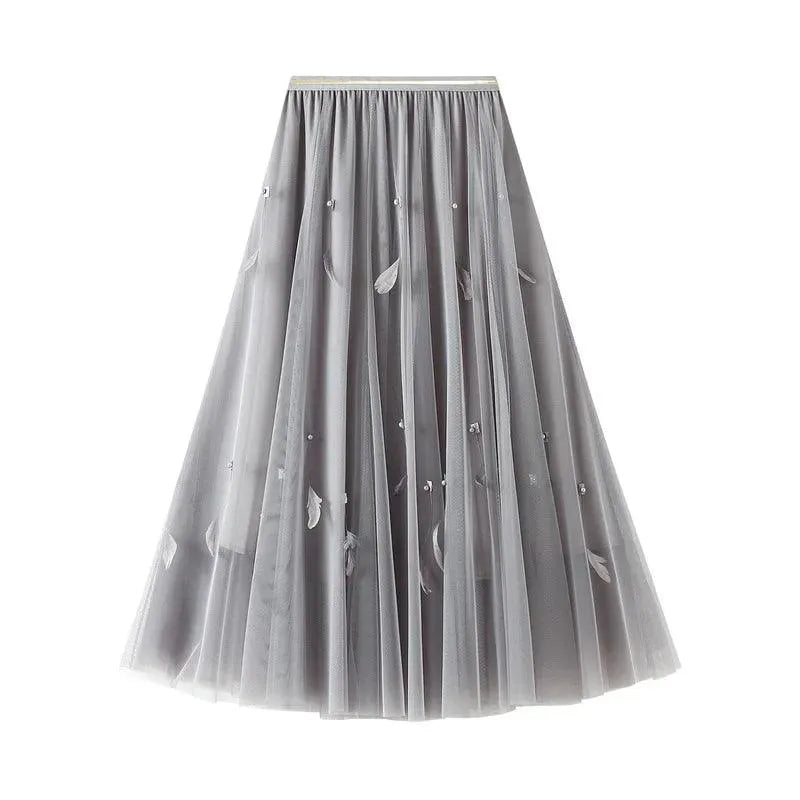 Elegant Feather Splicing A-Line Skirt - A-Line Skirt - Guocali