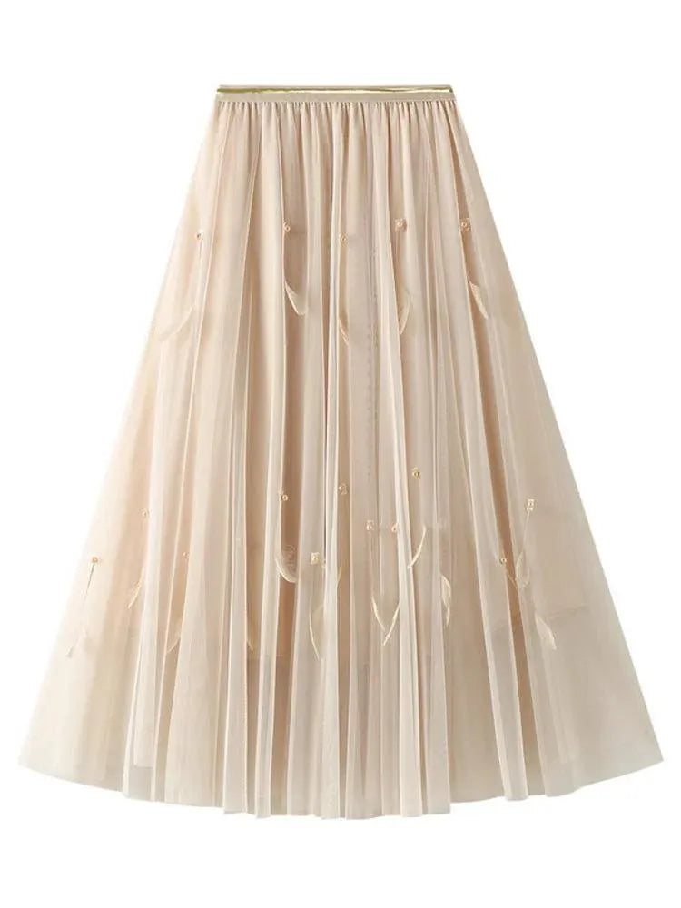 Elegant Feather Splicing A-Line Skirt - A-Line Skirt - Guocali