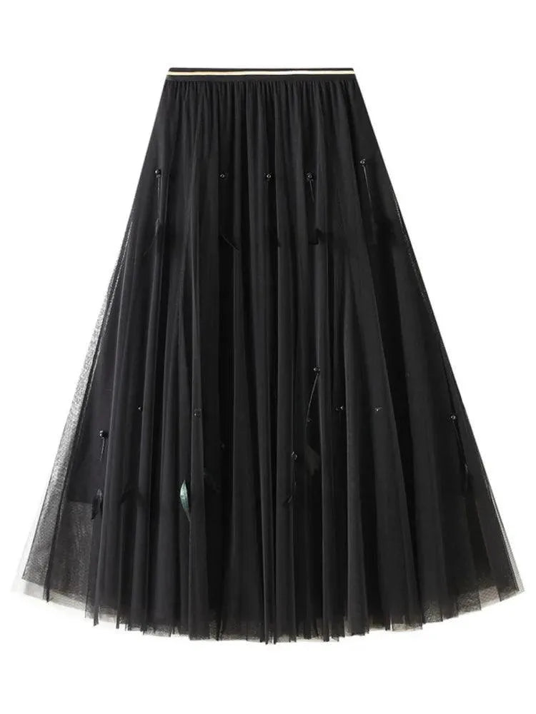 Elegant Feather Splicing A-Line Skirt - A-Line Skirt - Guocali