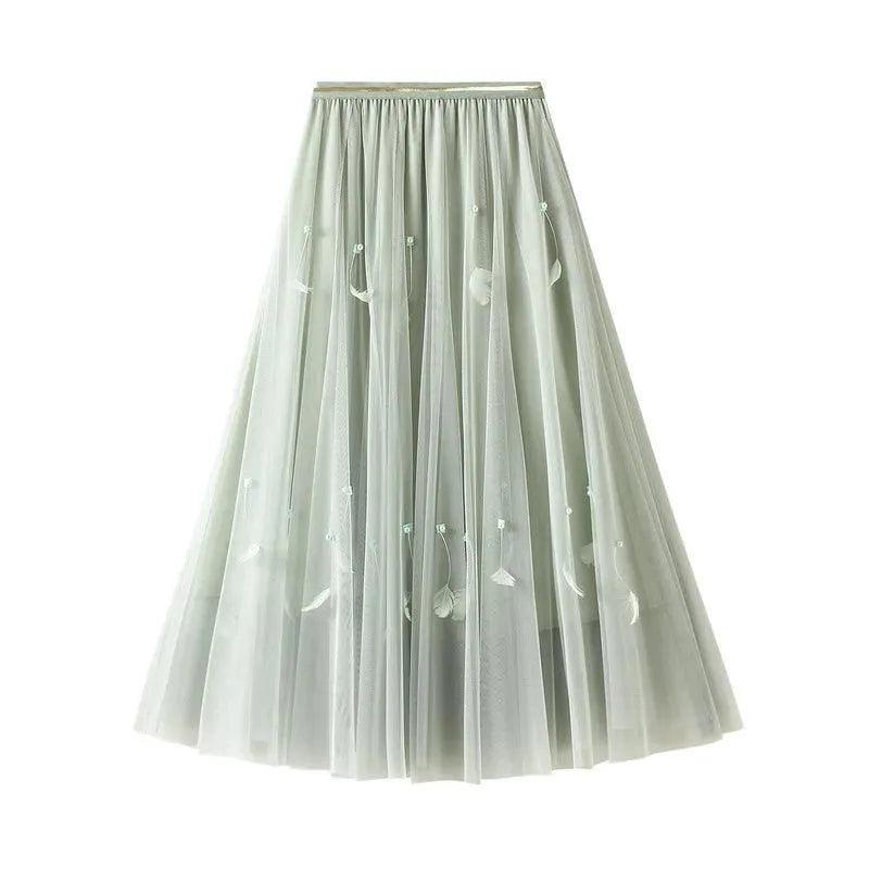 Elegant Feather Splicing A-Line Skirt - A-Line Skirt - Guocali