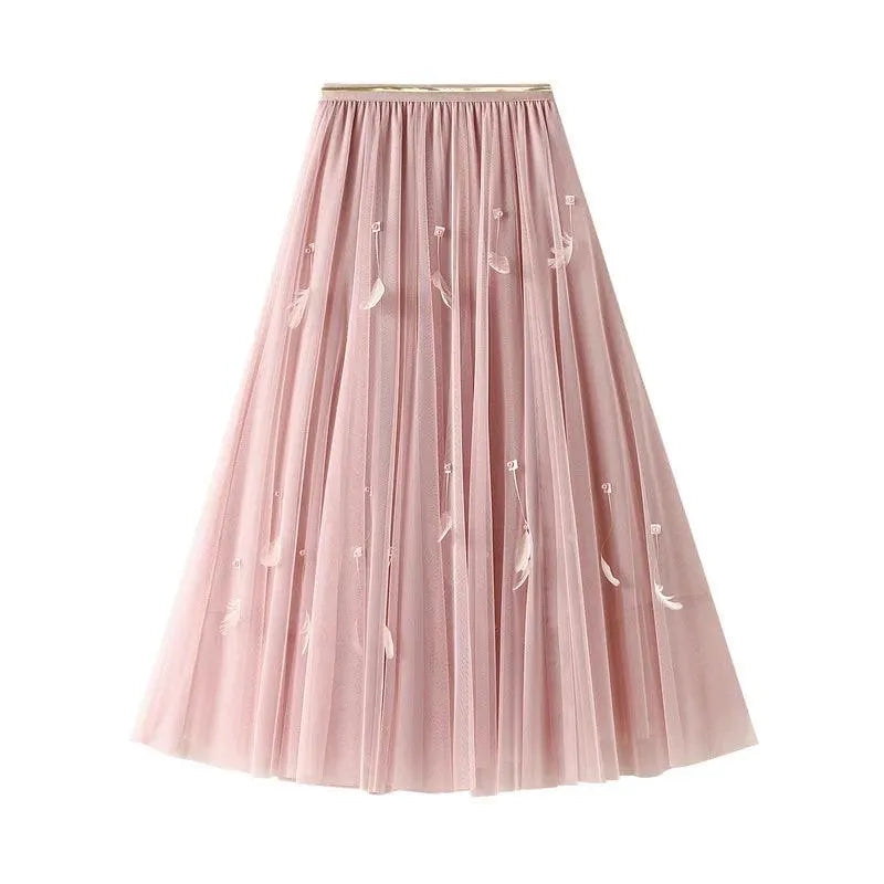 Elegant Feather Splicing A-Line Skirt - A-Line Skirt - Guocali