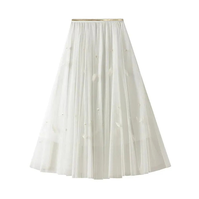 Elegant Feather Splicing A-Line Skirt - A-Line Skirt - Guocali