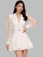 Elegant Hollow-Out Lace Patchwork Party Dress – Blazer-Style Short Dress -Guocali