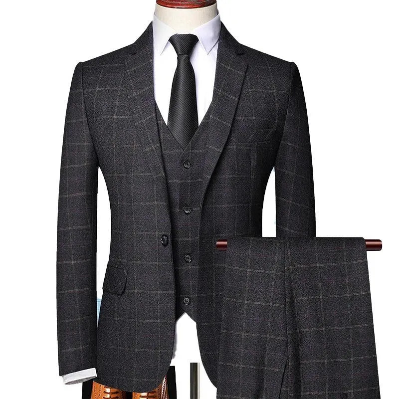 Elegant Men’s Suit - Checkered Single-Breasted - Navy