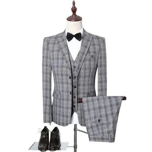 Elegant Men’s Suit - Plaid Single-Breasted