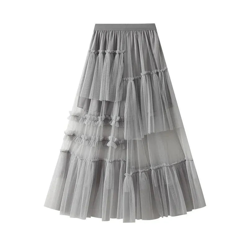 Elegant Mesh Splicing Skirt for Women - A-Line Skirt - Guocali