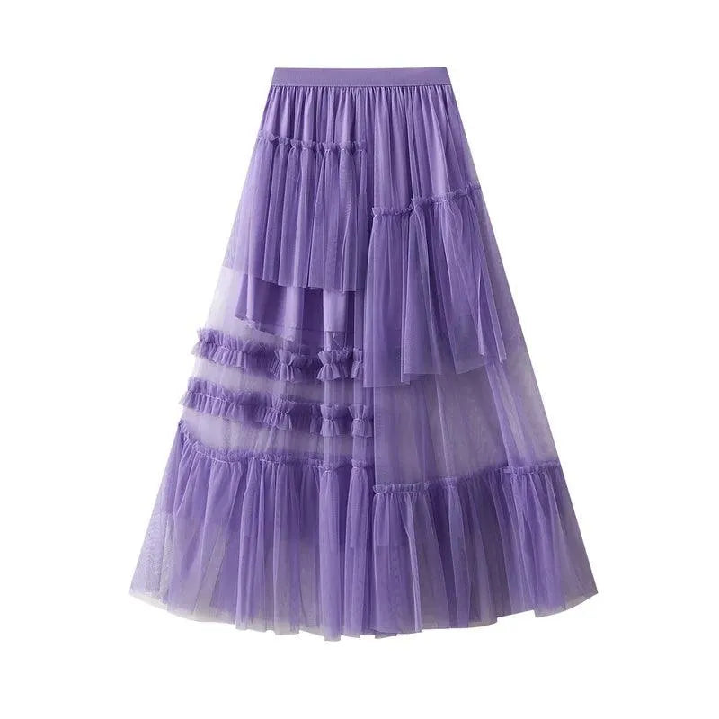 Elegant Mesh Splicing Skirt for Women - A-Line Skirt - Guocali