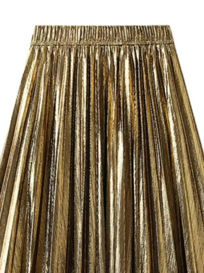 Elegant Metallic Pleated Skirt for Women -Guocali