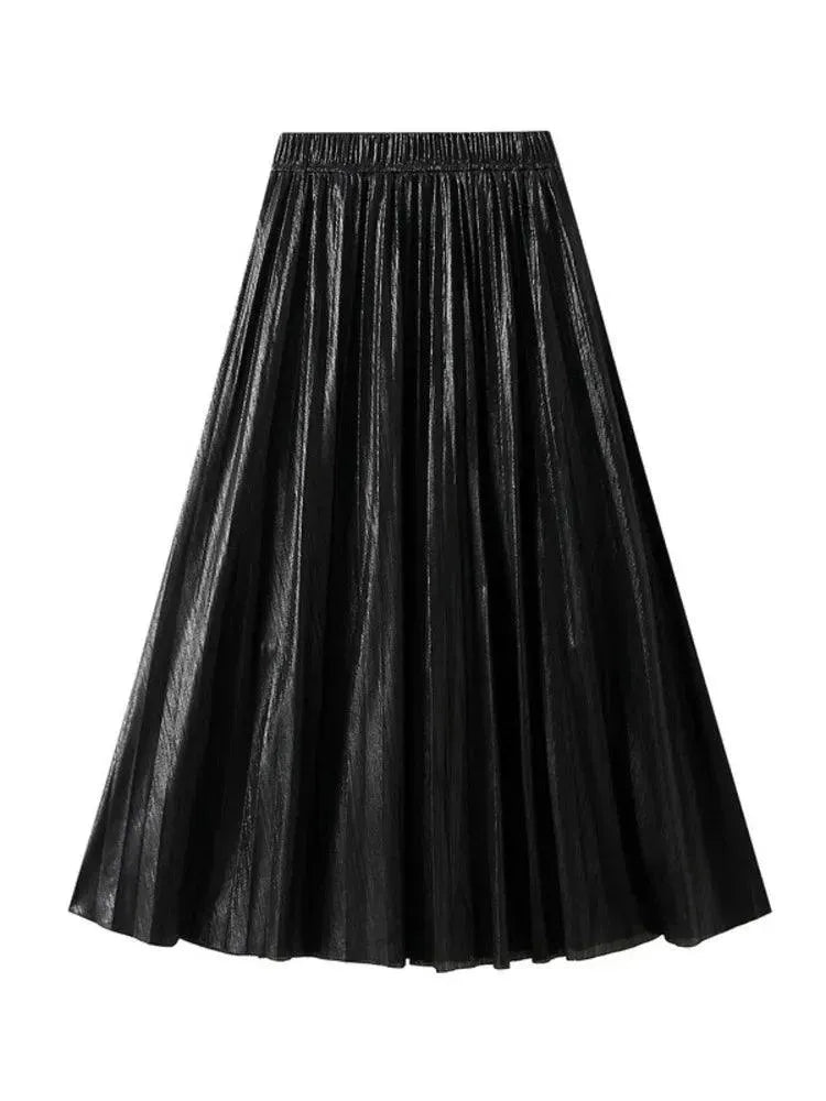 Elegant Metallic Pleated Skirt for Women - Pleated Skirt - Guocali