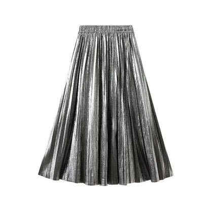 Elegant Metallic Pleated Skirt for Women - Pleated Skirt - Guocali