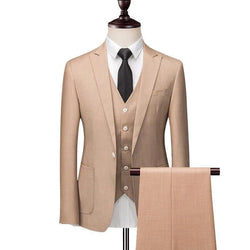 Elegant, Professional Men’s Suit - Solid Single-Breasted - Khaki - Guocali