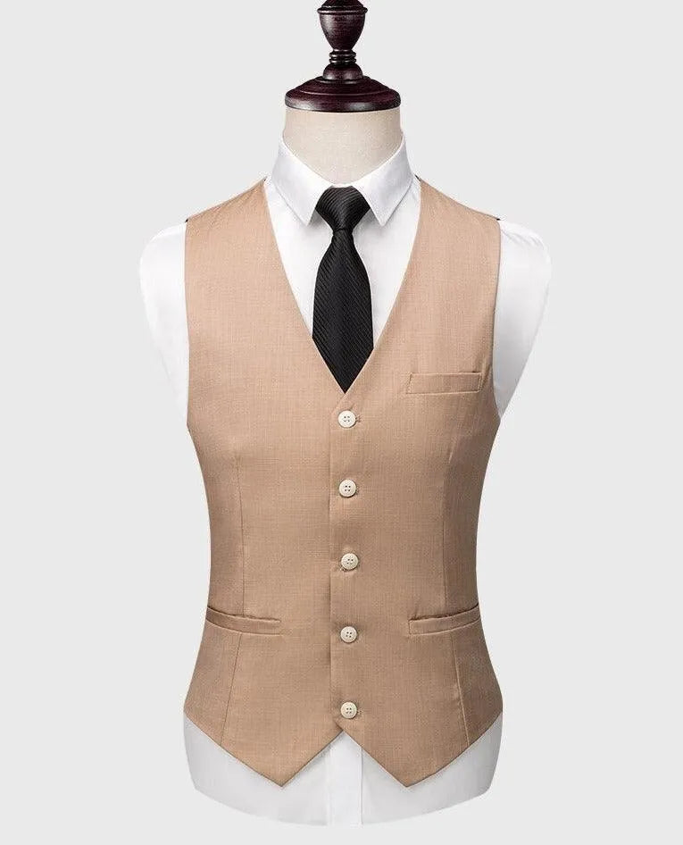 Elegant, Professional Men’s Suit - Solid Single-Breasted - Khaki