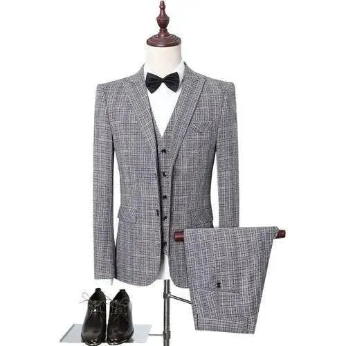 Elegant, Professional, Vintage Men’s Suit - Plaid, Striped Single-Breasted Suit