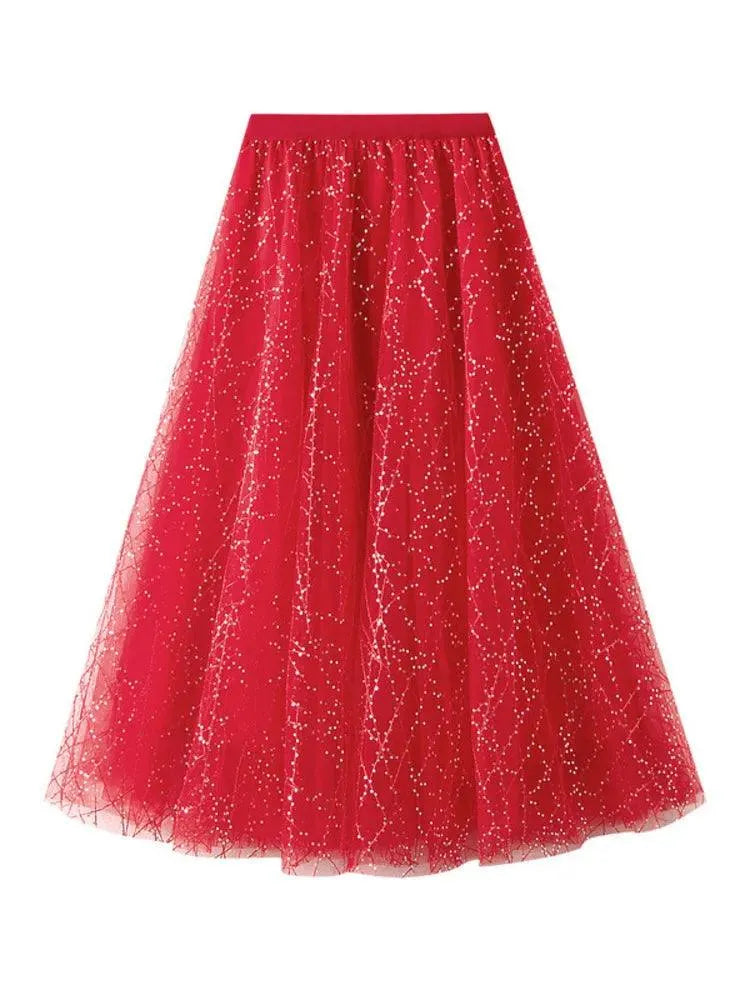 Elegant Sequin Pleated A-Line Skirt - Pleated Skirt - Guocali