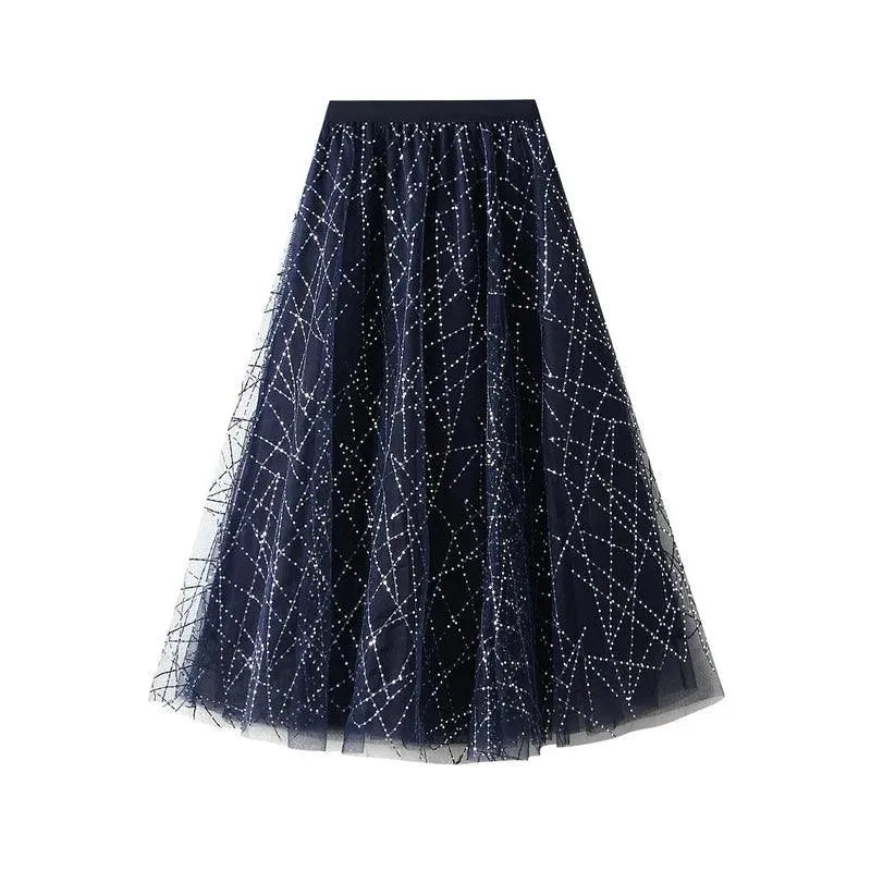 Elegant Sequin Pleated A-Line Skirt - Pleated Skirt - Guocali