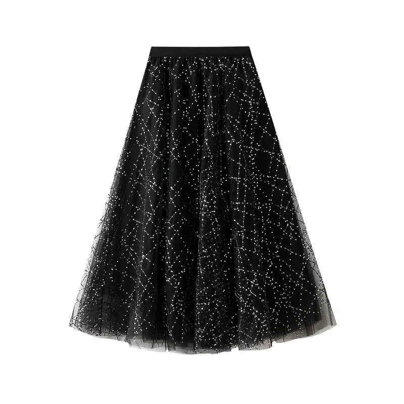 Elegant Sequin Pleated A-Line Skirt - Pleated Skirt - Guocali