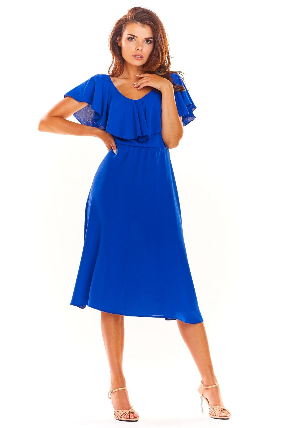 elegant solid v-neck flutter sleeves midi midi dress – Daydress | GUOCALI