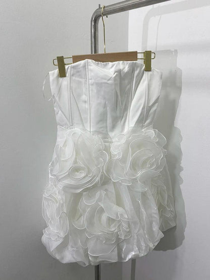 Elegant Strapless White Flower Short Dress - Short Dress - Guocali