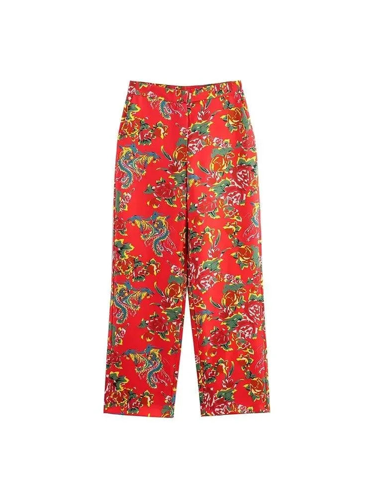Elegant Women's Pant Suit - Floral Single-Breasted