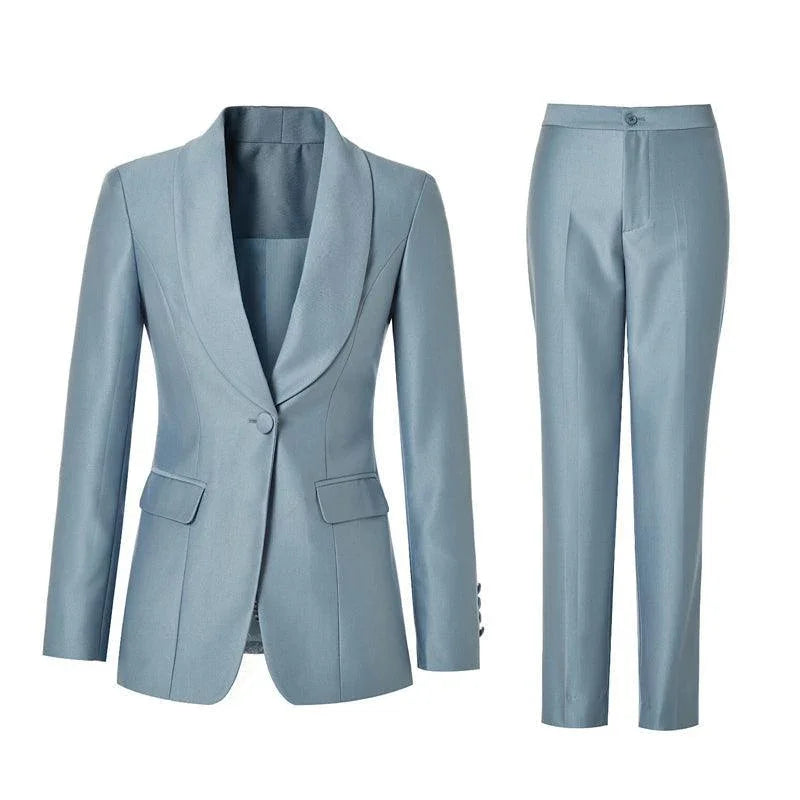 Elegant Women's Pant Suit - Solid Button, Green