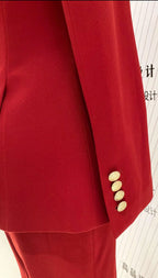 Elegant Women's Pant Suit - Solid Double-Breasted - Burgundy