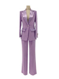 Elegant Women's Pant Suit - Solid Single-Breasted
