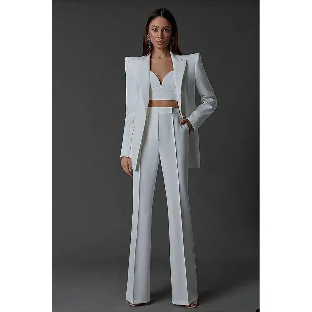Elegant Women's Pant Suit - Solid Single-Breasted