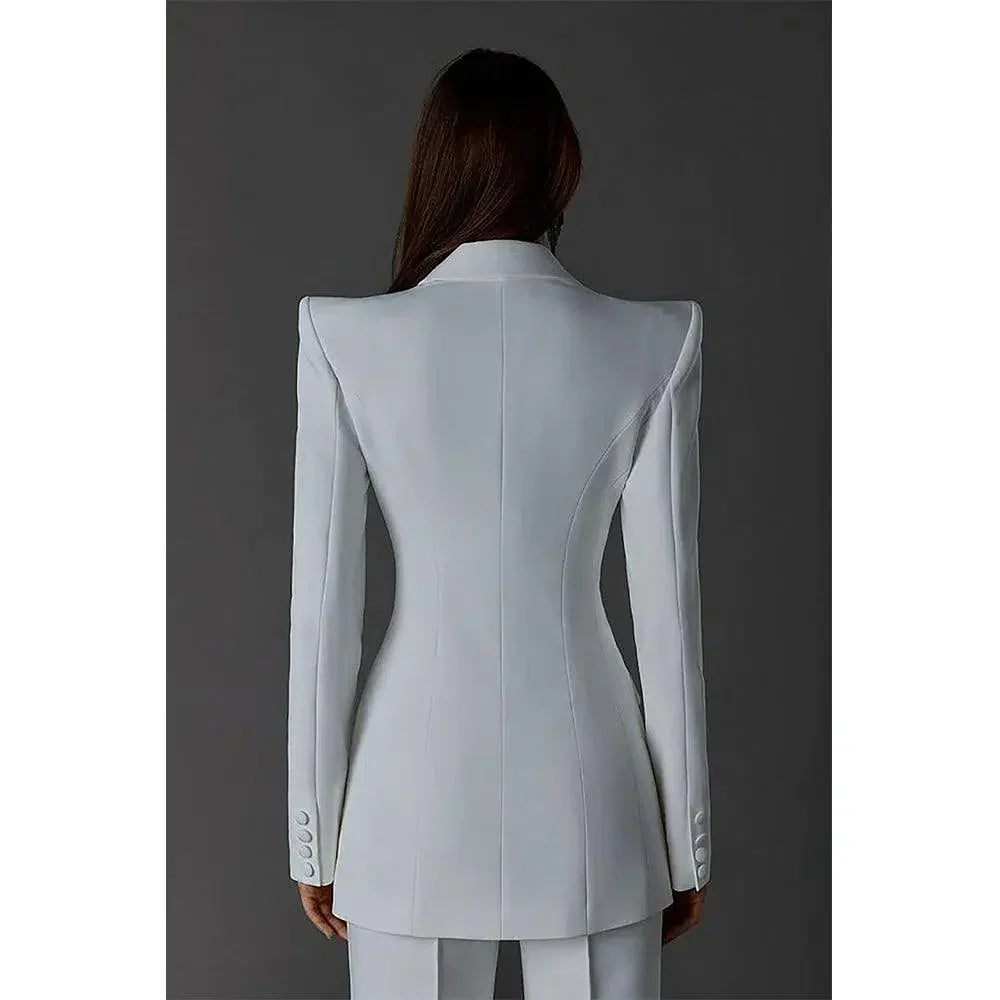 Elegant Women's Pant Suit - Solid Single-Breasted