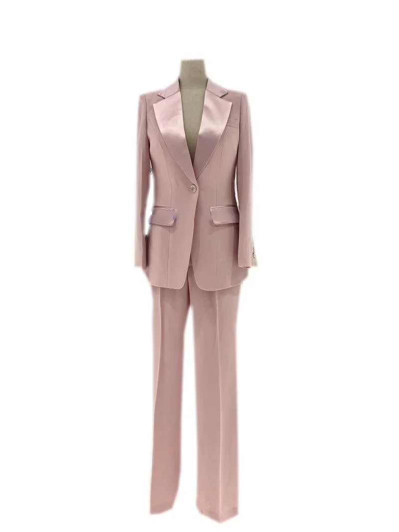Elegant Women's Pant Suit - Solid Single-Breasted