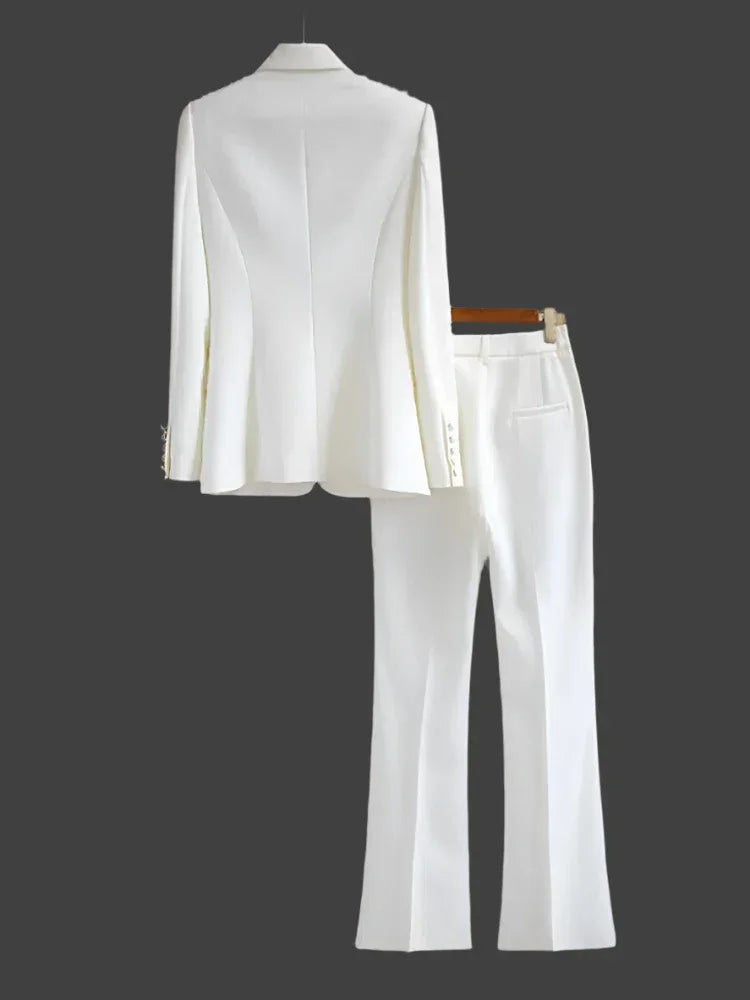 Elegant Women's Pant Suit - Solid Single-Breasted, Black