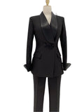 Elegant Women's Tuxedo Suit - Solid Double-Breasted