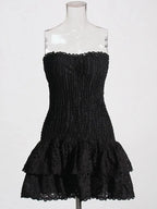 Embroidered Cut-Out Strapless Mini Dress -Guocali