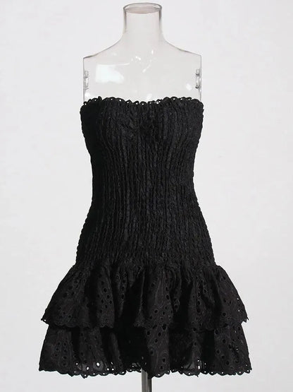 Embroidered Cut-Out Strapless Mini Dress -Guocali