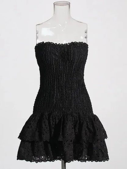 Embroidered Cut-Out Strapless Mini Dress -Guocali