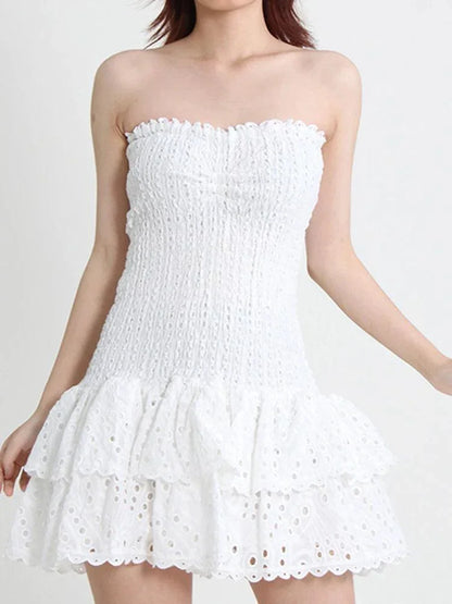 Embroidered Cut-Out Strapless Mini Dress -Guocali