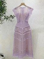 Embroidery Hollow Out Mid-Length Lace Dress -Guocali