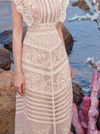 Embroidery Hollow Out Mid-Length Lace Dress -Guocali