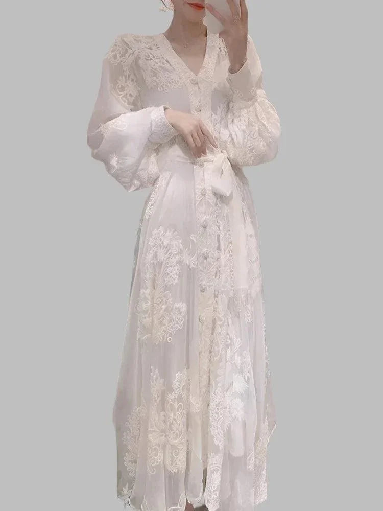 Fairy Style V-Neck Embroidered Dress -Guocali