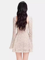 Fairycore Strapless Sweetheart Neckline Lace Dress - Illusion Long Sleeves -Guocali