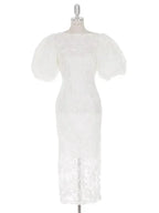Fashion Bubble Sleeves Lace Sequin Long Dress -Guocali