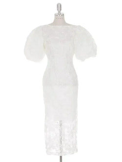 Fashion Bubble Sleeves Lace Sequin Long Dress - Guocali