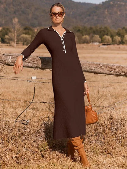Fashionable Lapel Slim Fit Knitted Dress -Guocali