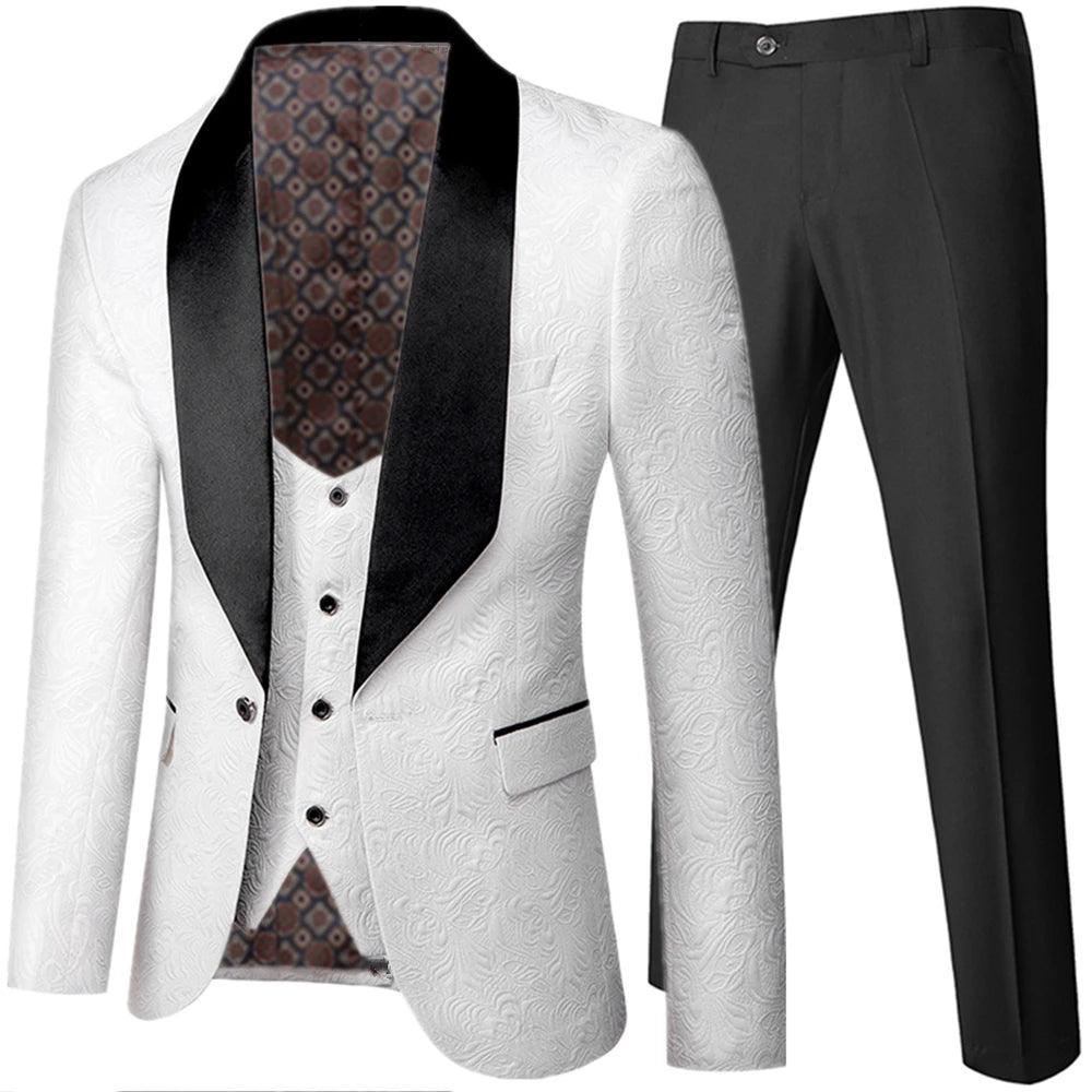 Feather Embossed Men Tuxedo Suit - Tuxedo Suit - Guocali